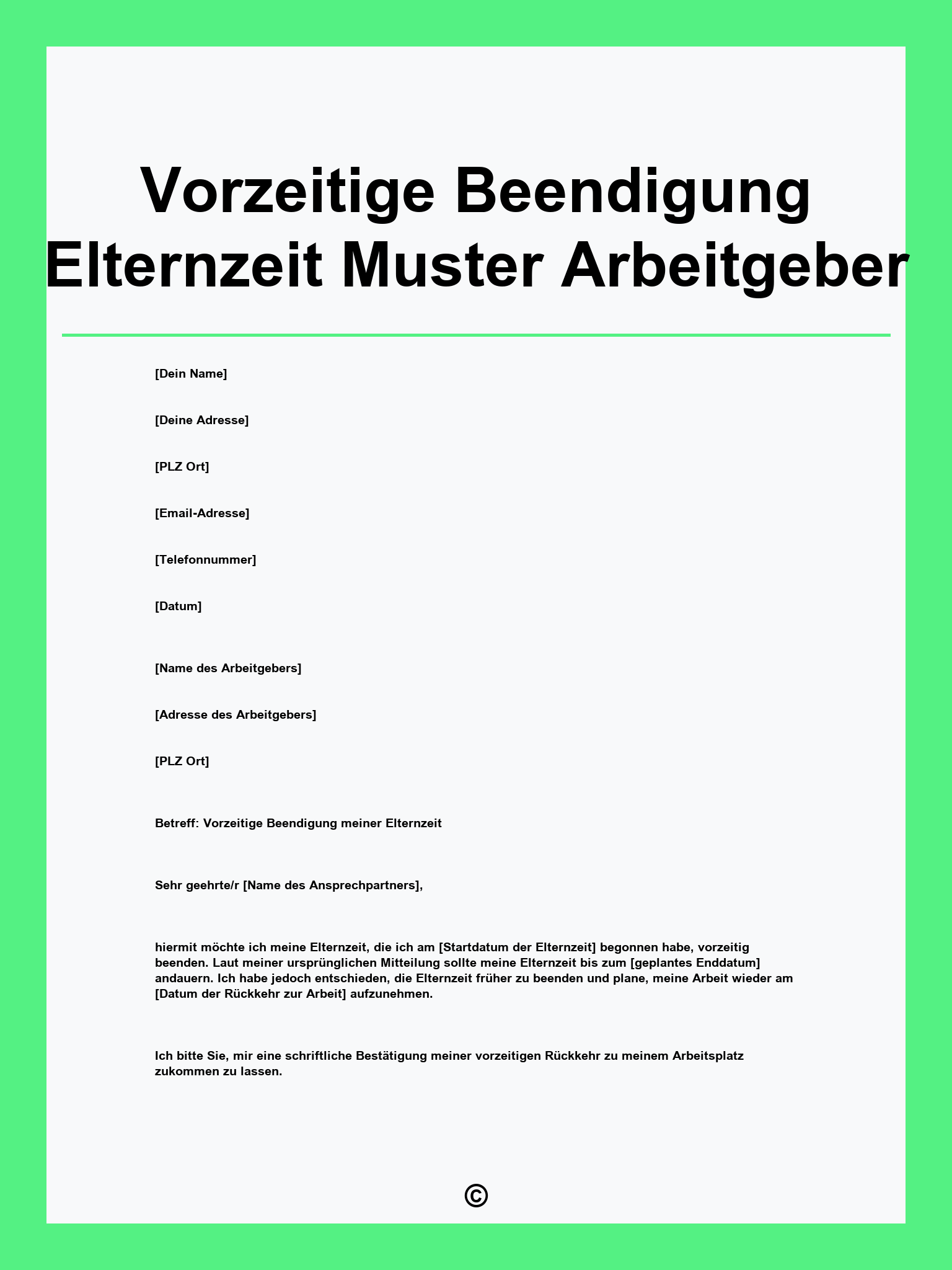 Vorzeitige Beendigung Elternzeit Muster Arbeitgeber