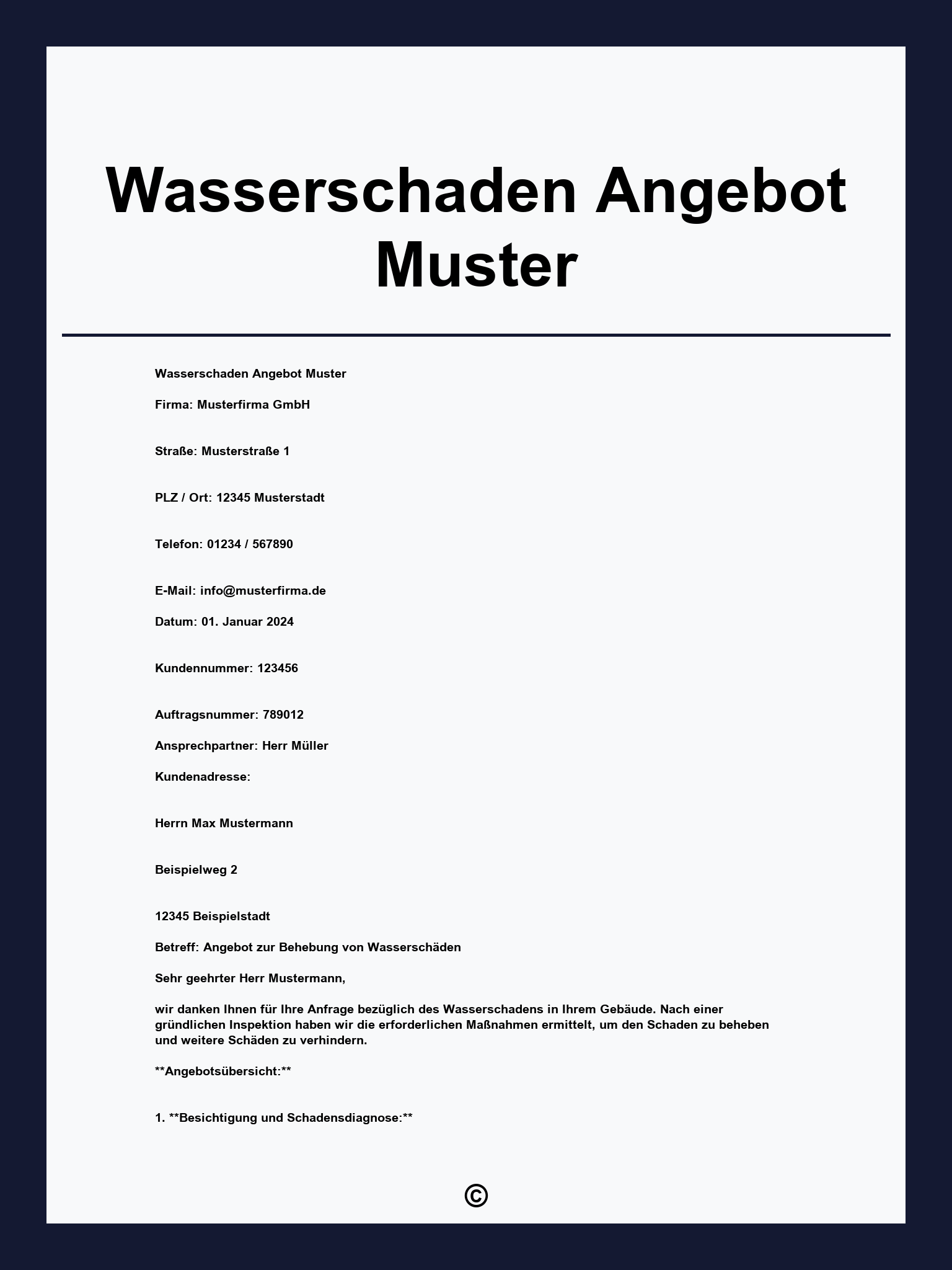 Wasserschaden Angebot Muster