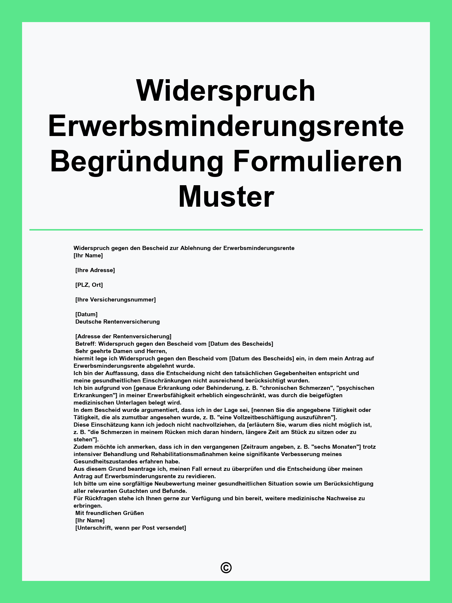 Widerspruch Erwerbsminderungsrente Begründung Formulieren Muster