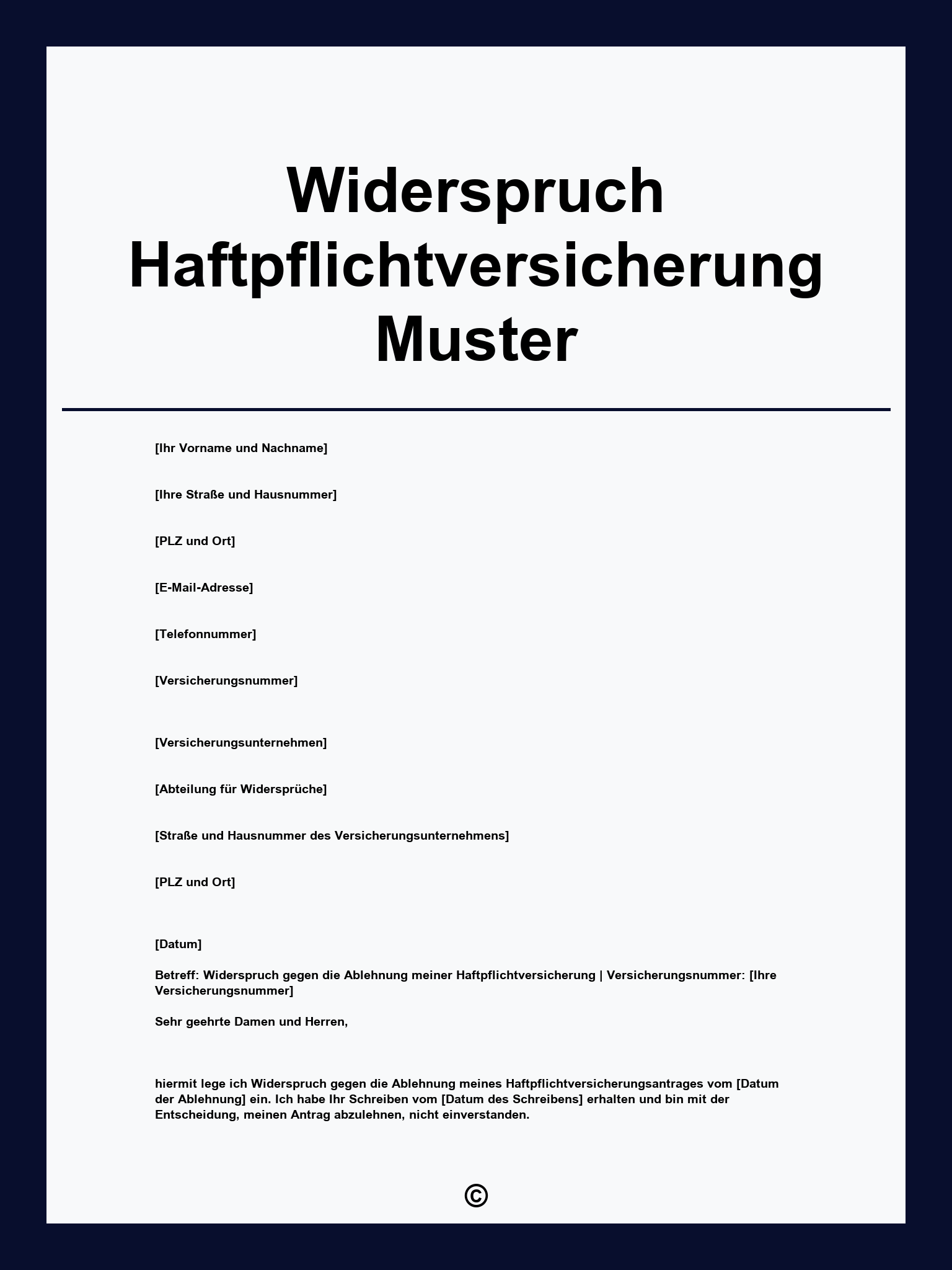 Widerspruch Haftpflichtversicherung Muster