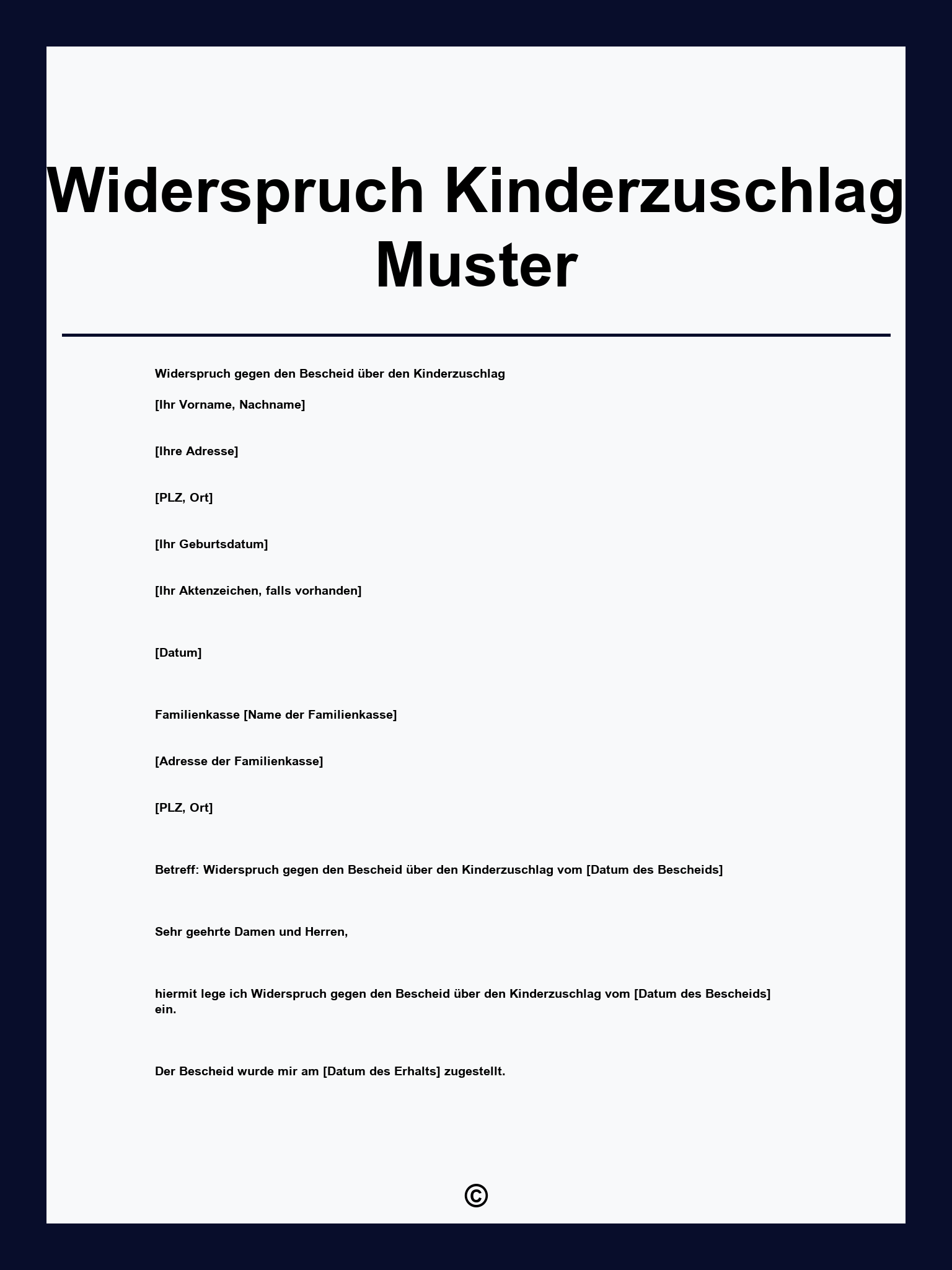 Widerspruch Kinderzuschlag Muster