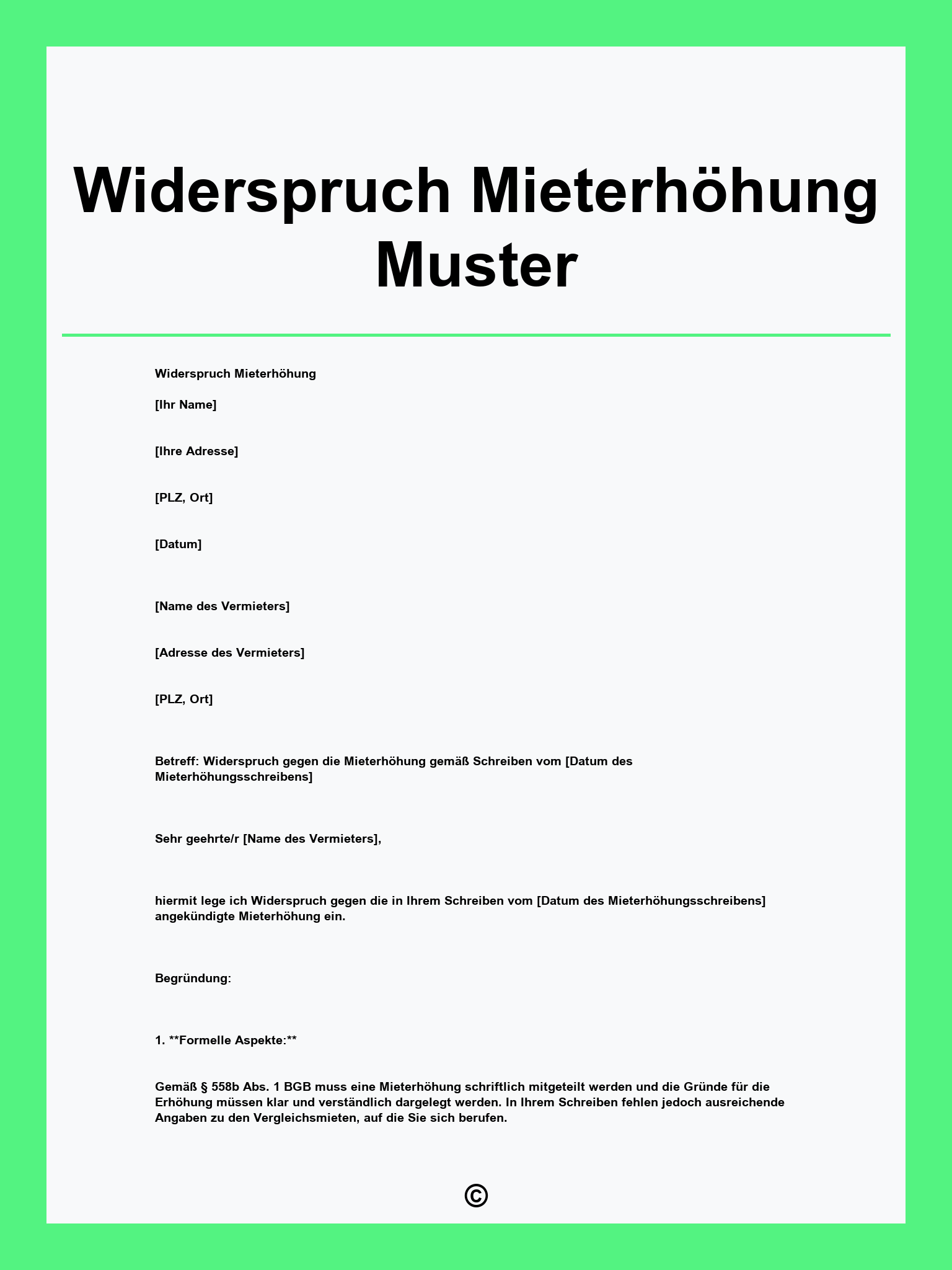 Widerspruch Mieterhöhung Muster