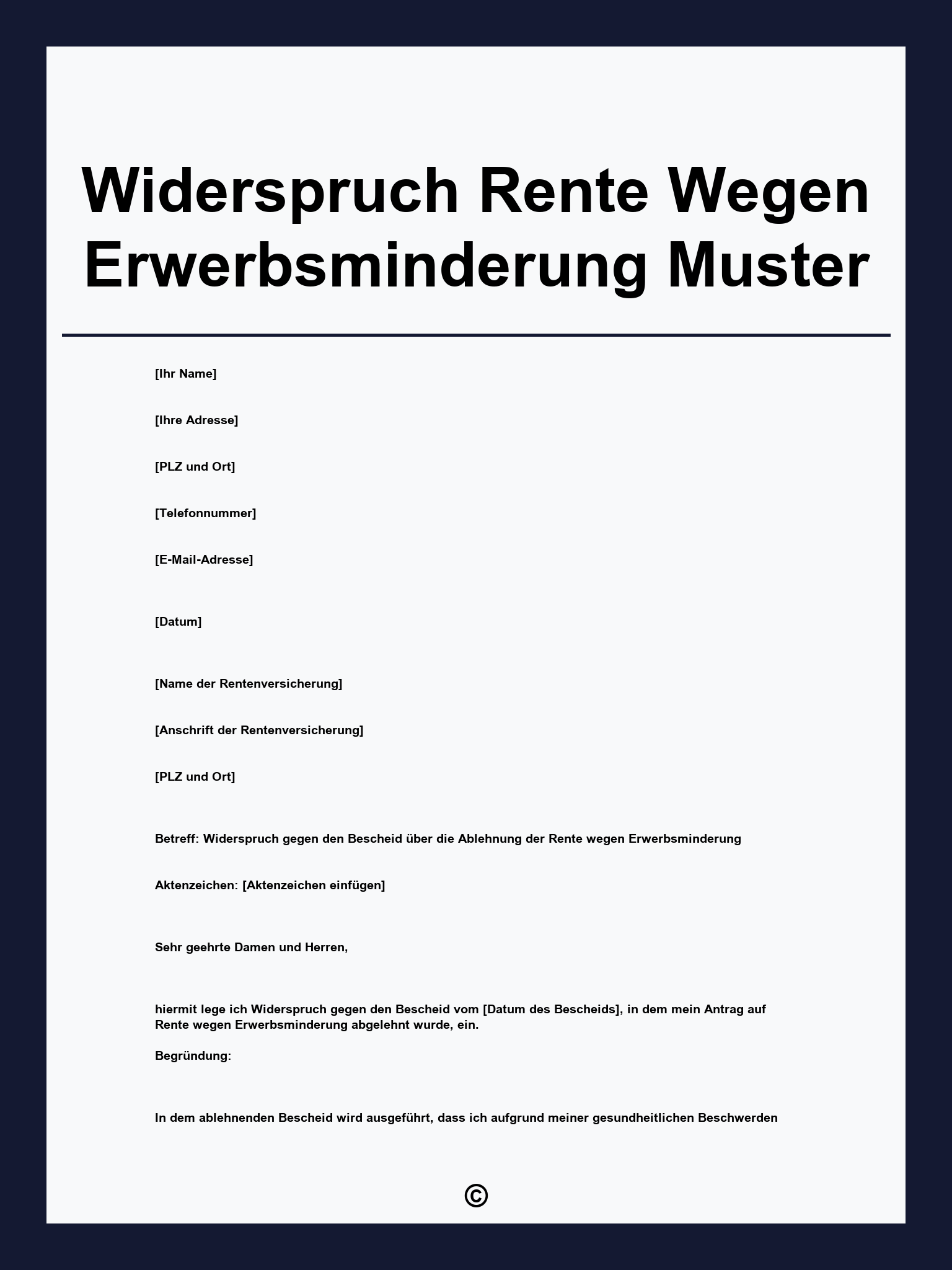 Widerspruch Rente Wegen Erwerbsminderung Muster