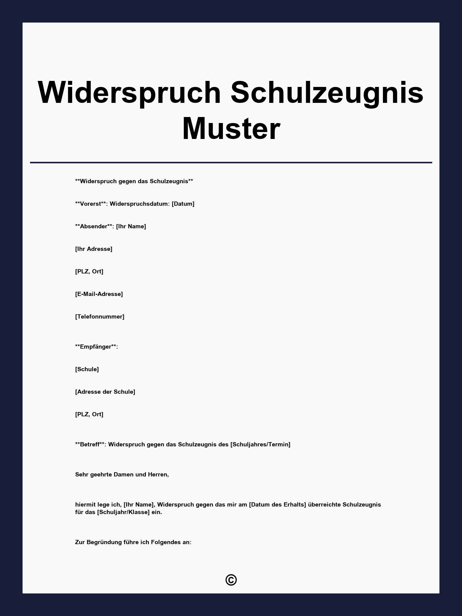Widerspruch Schulzeugnis Muster