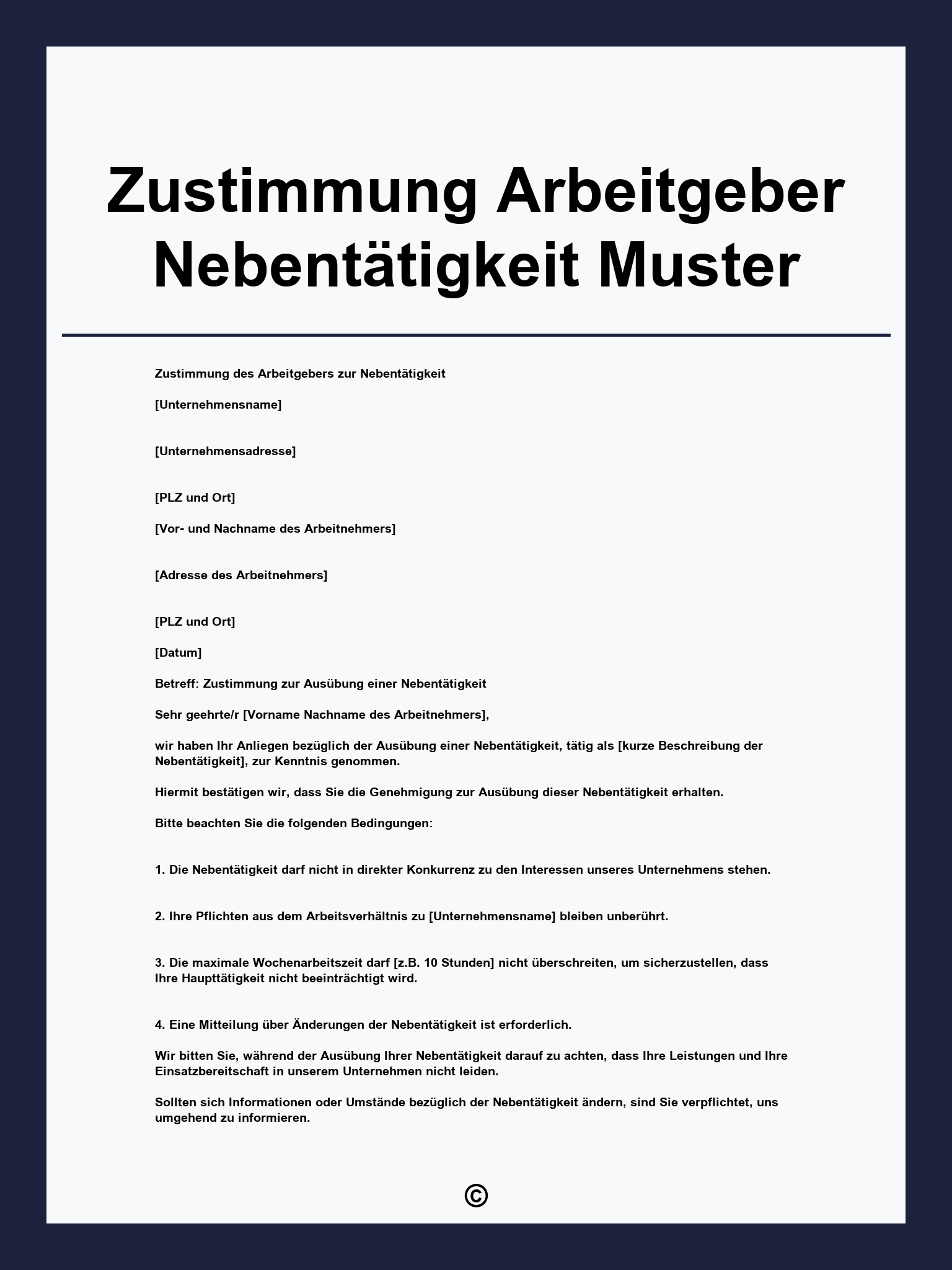 Zustimmung Arbeitgeber Nebentätigkeit Muster